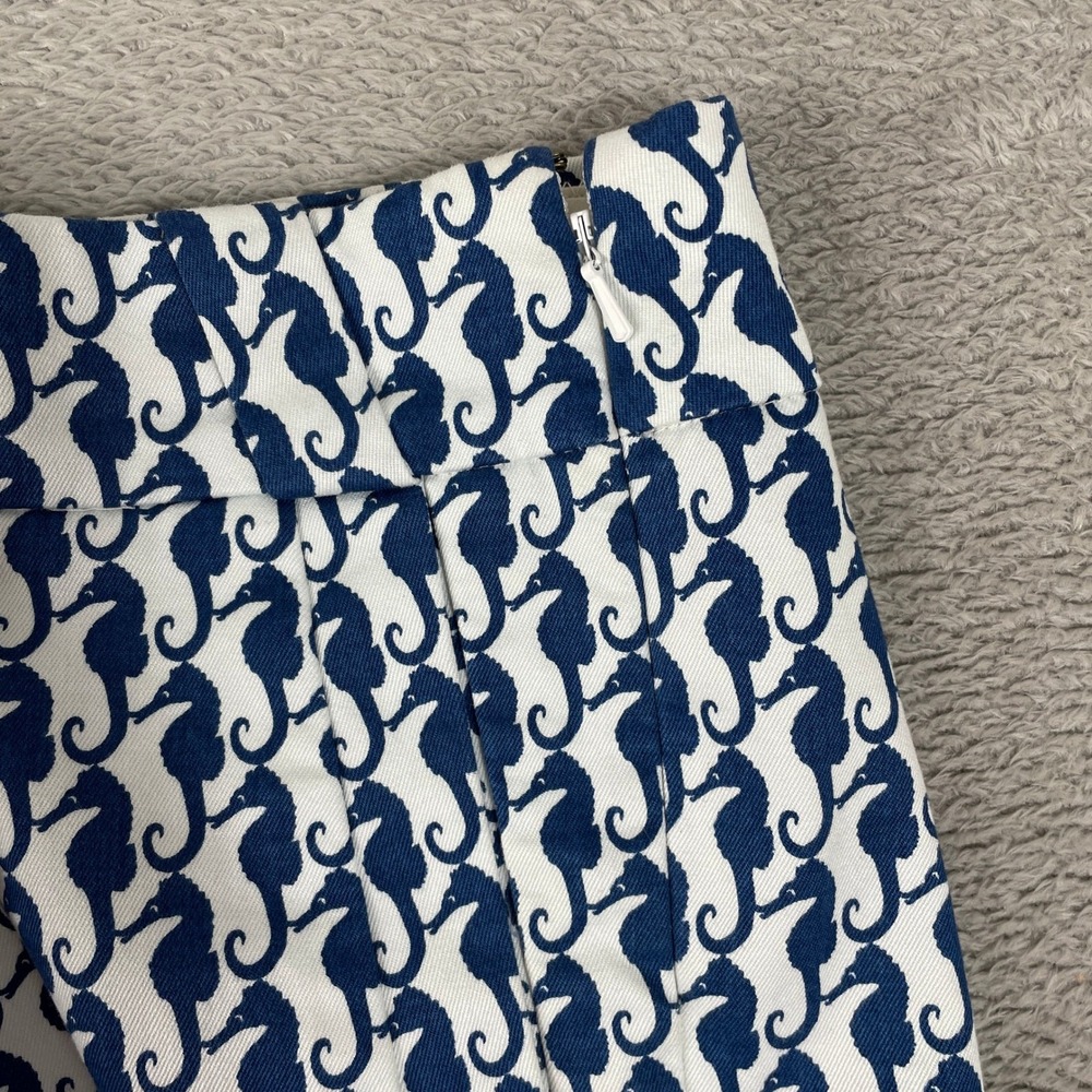 J Crew Seahorse Print Shorts Womens 0 Blue Nautical Stretch Chino Side Zip - Picture 3 of 11
